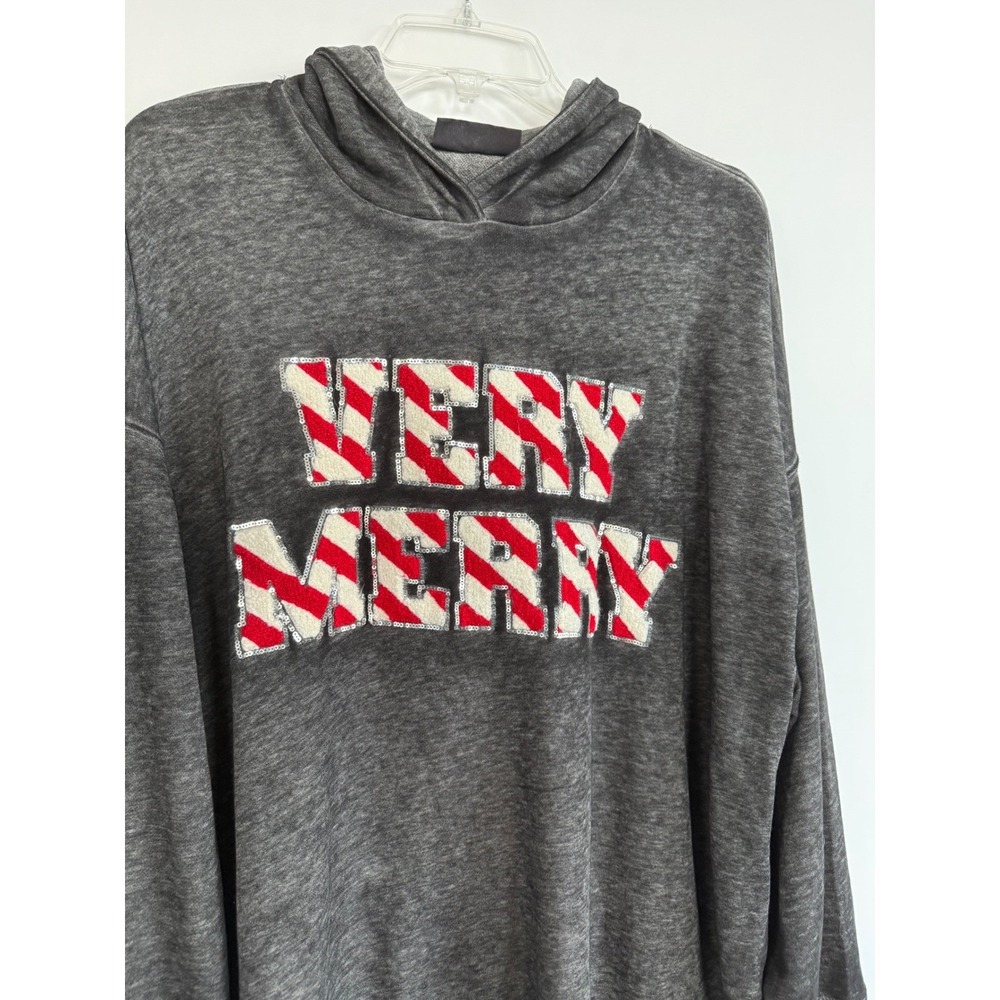 Lane Bryant Very Merry Sequin Holiday Hoodie Gray Acid Wash Plus Size 18/20
Cozy